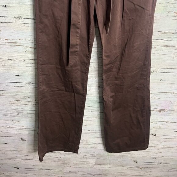BCBGeneration flare-leg pants brown front pant cotton tie belt NWT size 6 - Picture 2 of 8